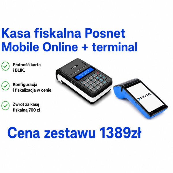 Kasa fiskalna Posnet Mobile Online + Terminal płatniczy Paytel